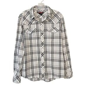 Tony‎ Hawk Plaid Western Shirt Men's M Button Up Long Sleeve Gray Black